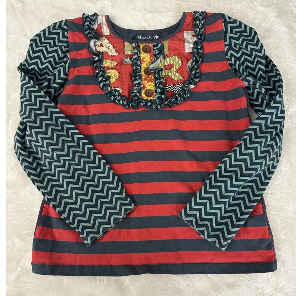 Mustard Pie Artsy Stripe Chevron Top 12 Girls Fun Boho Ruffle